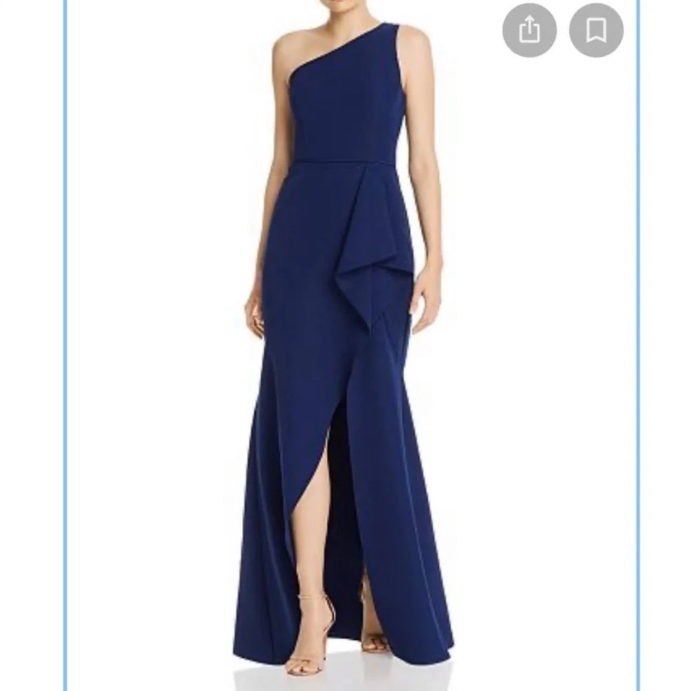 Aidan Mattox Navy Draped Crepe Long Dress One Shoulder in Sz 0